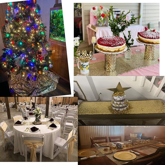 2 Packs 12 x 72 inches Gold Sequin Table Runner, Glitter Runner for Birthday Party Supplies Decorations Wedding Bachelorette Holiday Celebration Bridal Shower Baby Shower