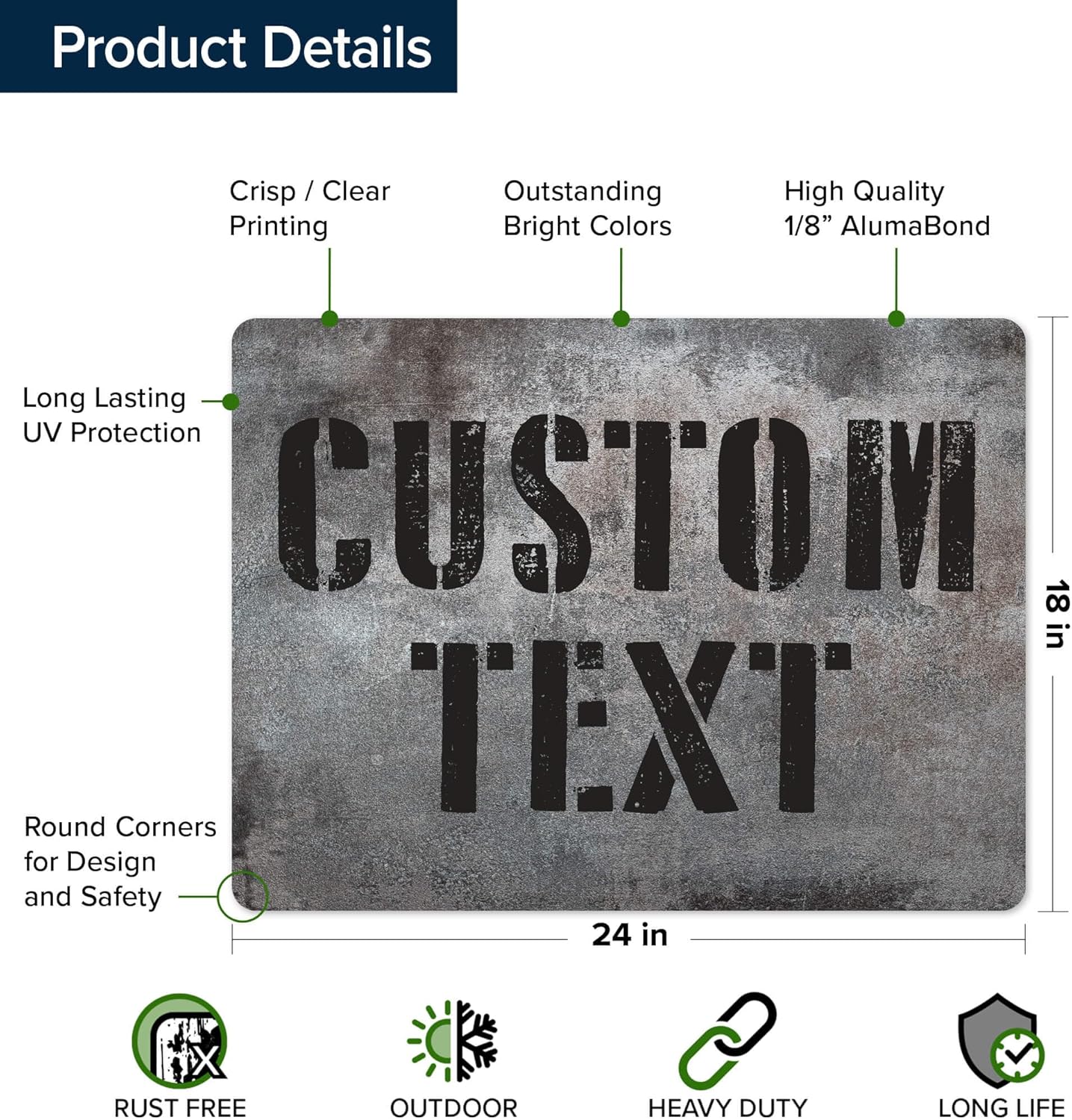 Custom Sign, Custom Street Sign, 11 Font Colors, 13 Font Styles, 4 Hole Options, 22 Sizes, 18x24 Inches, Rust Free DiBound, Fade Resistant, Made in USA by My Sign Center (Grunge Metal)