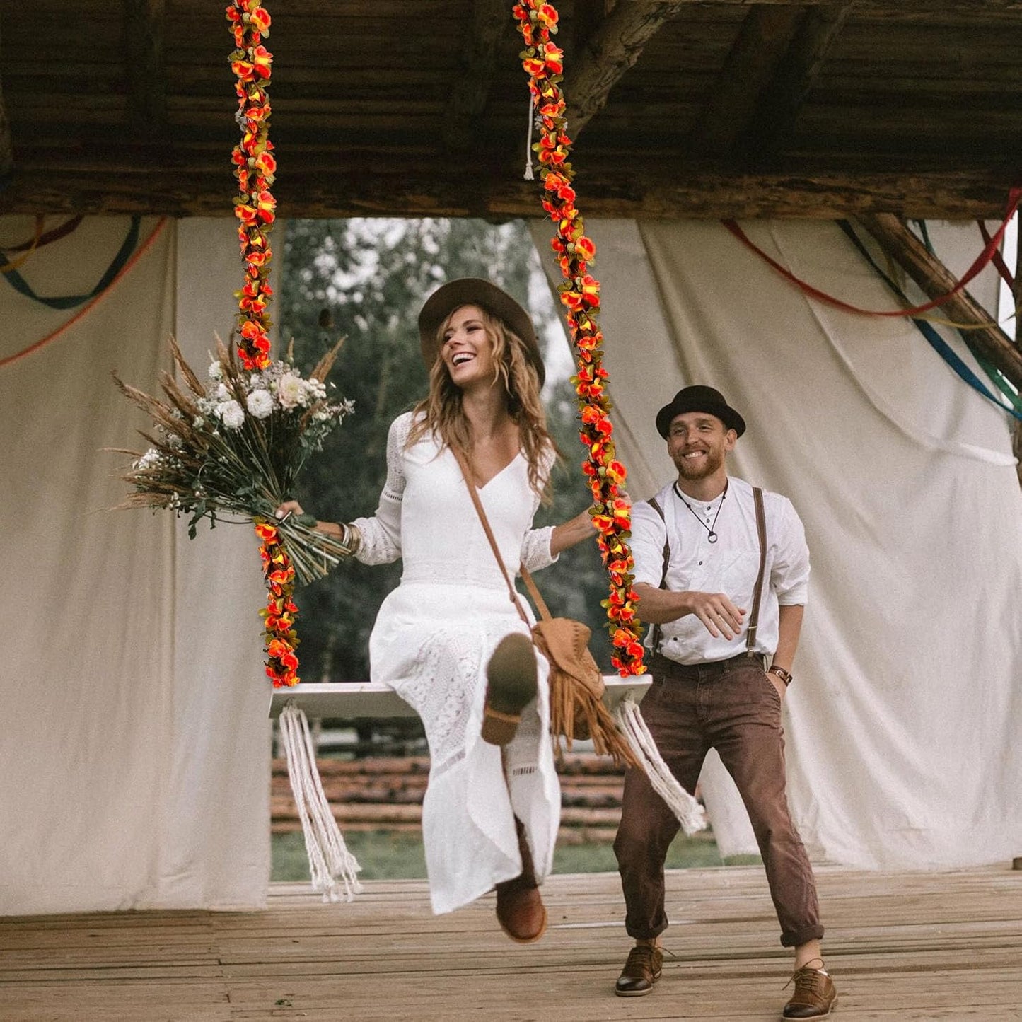 8Pcs 63Ft Orange Rose Garland, Fake Rose Hanging Flowers, Artificial Flower Vine, Hanging Floral Vine Garland for Wedding, Birthday Party, Wall Arch, Halloween, Christmas Garden Backdrop Decor