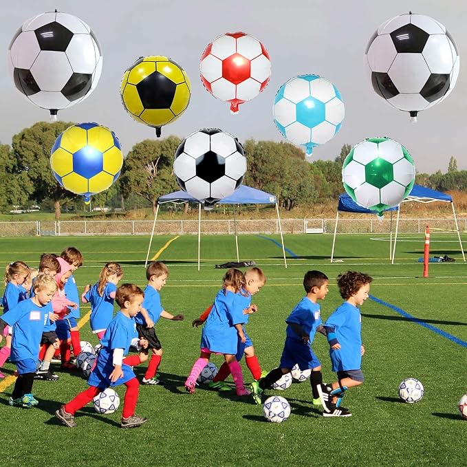 8Pcs Soccer Foil Balloons Set, 22 inch 4D Soccer Mylar Foil Balloons and 18 inch Multicolor Football Foil Balloons for Boys Kids Soccer Ball Fans Birthday Party World Cup 2022 Decoration Supplies