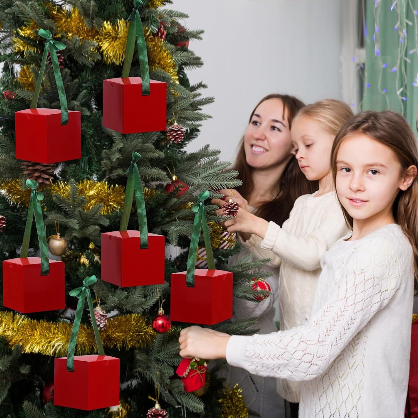 DOYIDE Small Gift Boxes, 20 Pack 5x5x5 Inch Red Elegant Paper Boxes with Ribbons, Crafting, Christmas Gift Box Wedding Party Favor, Cupcake, Candy, Bridesmaids Proposal Box