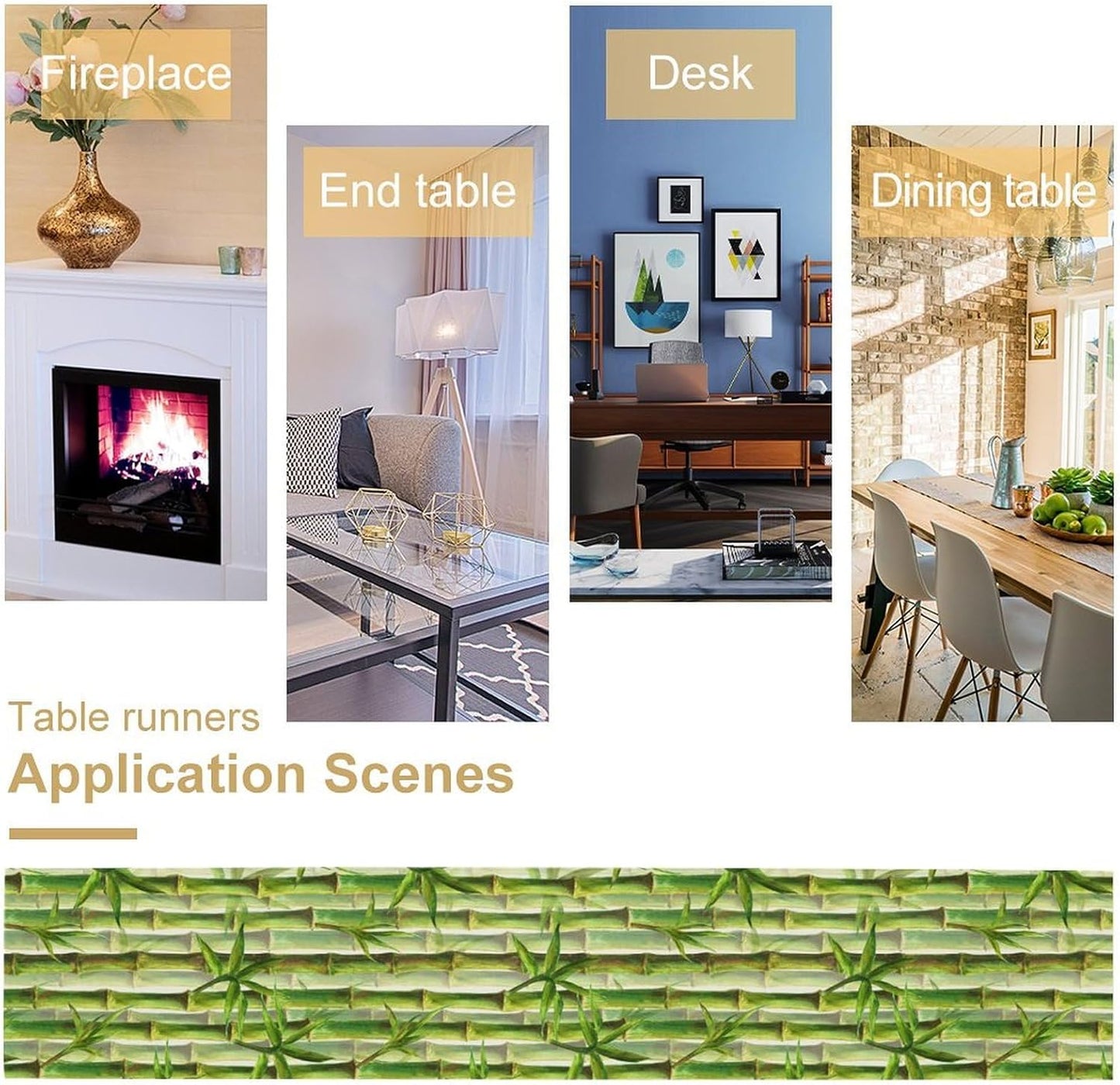 Bamboo Table Runner,Green Plant Print Table Runner for Kitchen Dining Table Home Party Decoration 13x72 Inch