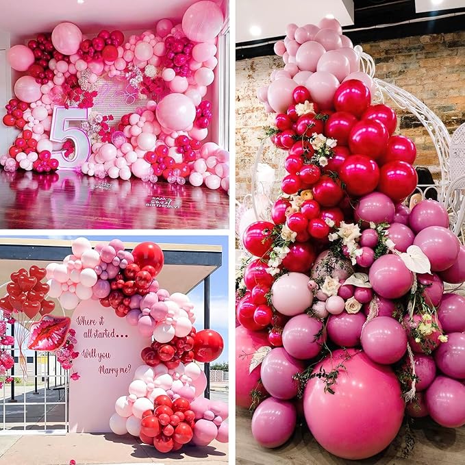 PartyWoo Pink Balloons 65pcs 12 Inch Pearl Metallic Mauve Magenta Fuchsia Hot Pink Confetti Latex Balloons for Gender Reveal Bridal Shower Baby Shower Princess Theme Birthday Party Decorations