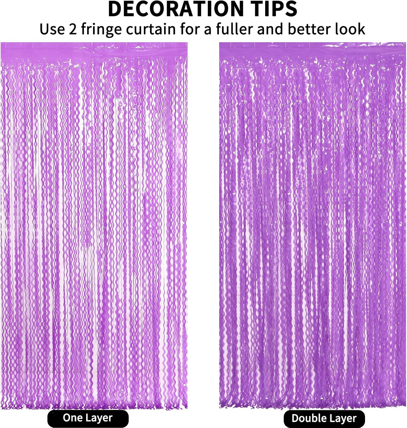4 Pack Wavy Purple Metallic Tinsel Foil Fringe Curtains - 3.3x6.6 Feet Party Streamer Halloween Decor Foil Curtain Backdrop Holiday Celebration Party Decorations