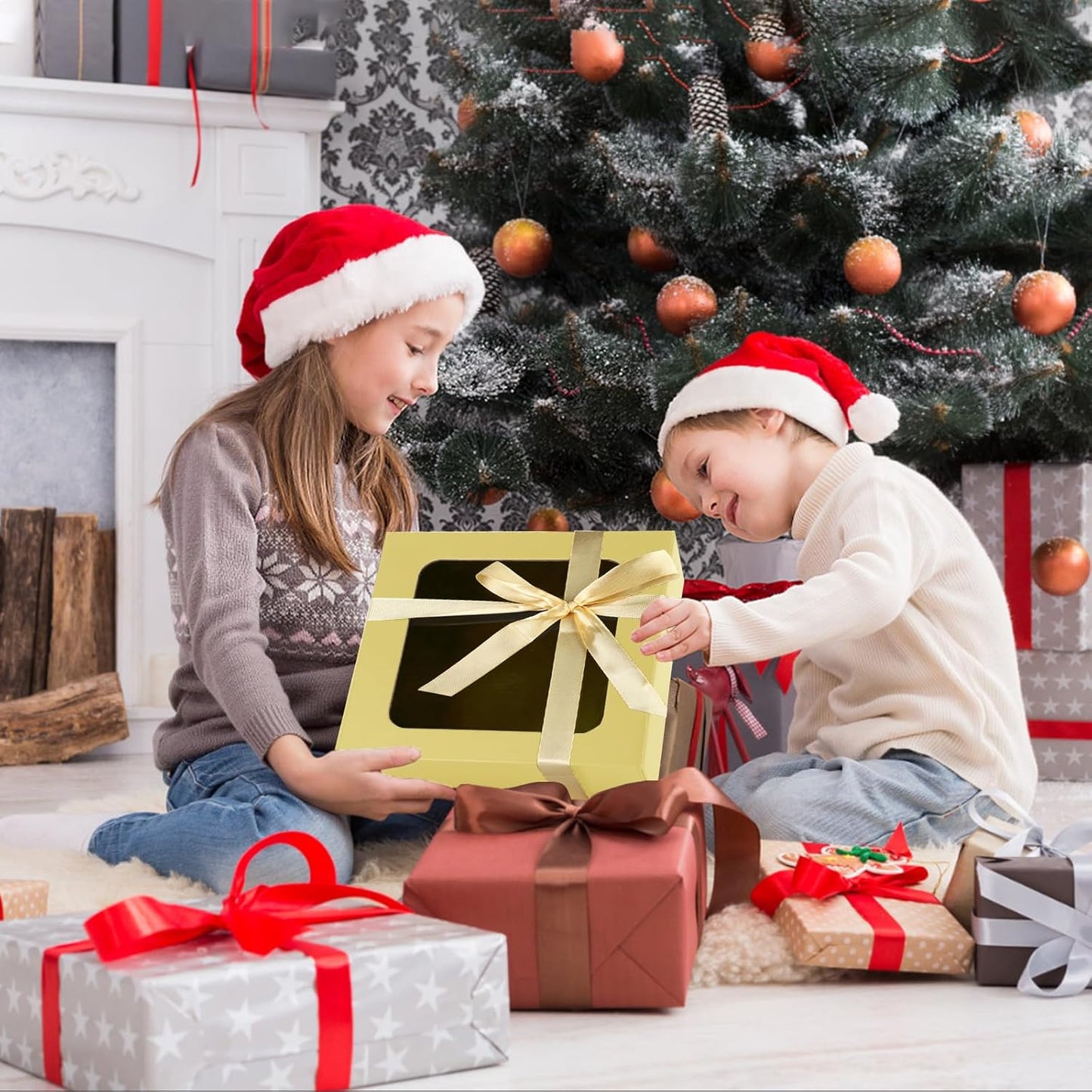 TIACABO Gold Gift Box with Window,7.5"x7.5"x3.1" Bridesmaid Boxe for Gifts Giving,Birthday Gift Boxes with Magnetic,Closure Lid Gifts Boxes for Presents,Cute Box,Luxury for Gift Packaging