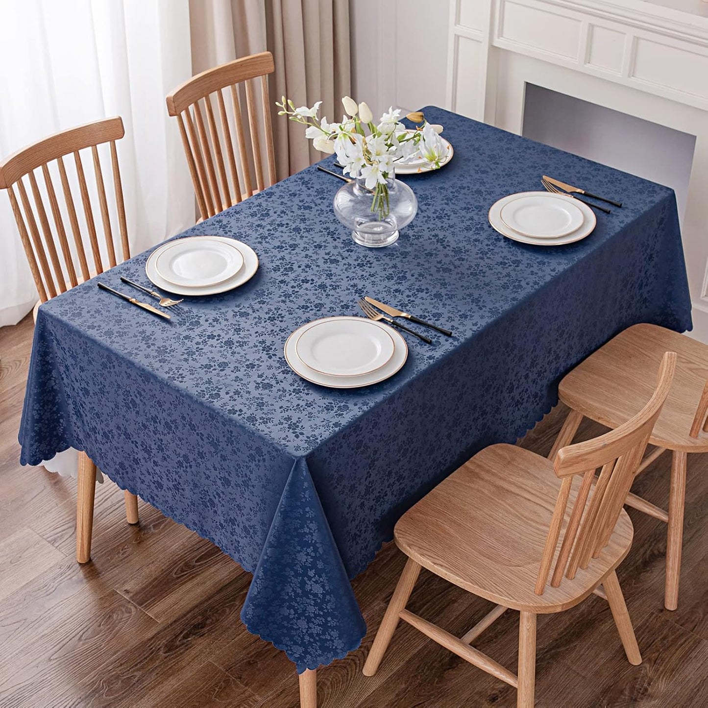 Smiry Rectangle Table Cloth, Waterproof Heavy Duty Vinyl Tablecloth, Wipeable Washable Table Cover for Kitchen and Dining Room (Navy Blue, 54" X 108")