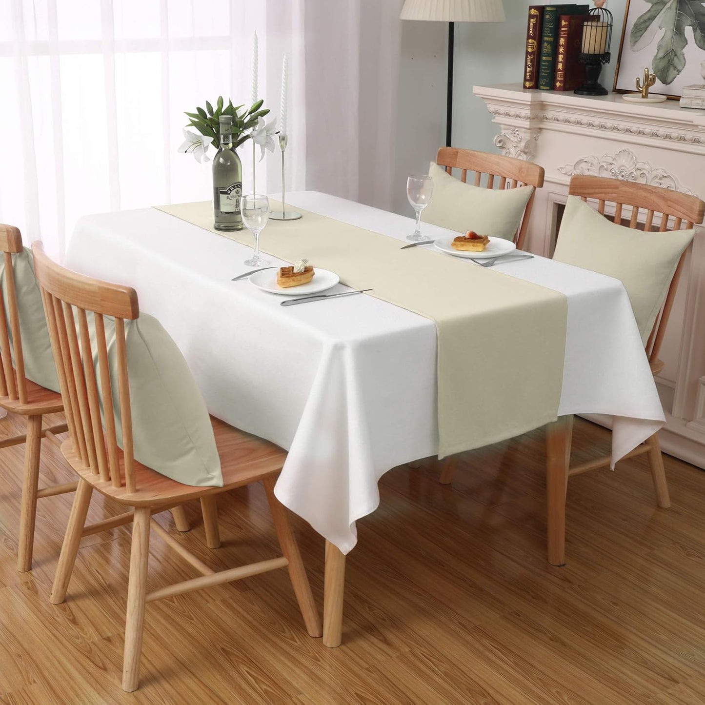 DUALIFE 2 Pack Table Runner 14 x 72 Inch Long Table Cloth Table Runners for Wedding Engagement Banquet Graduations Birthday Party Decorations Cream Beige