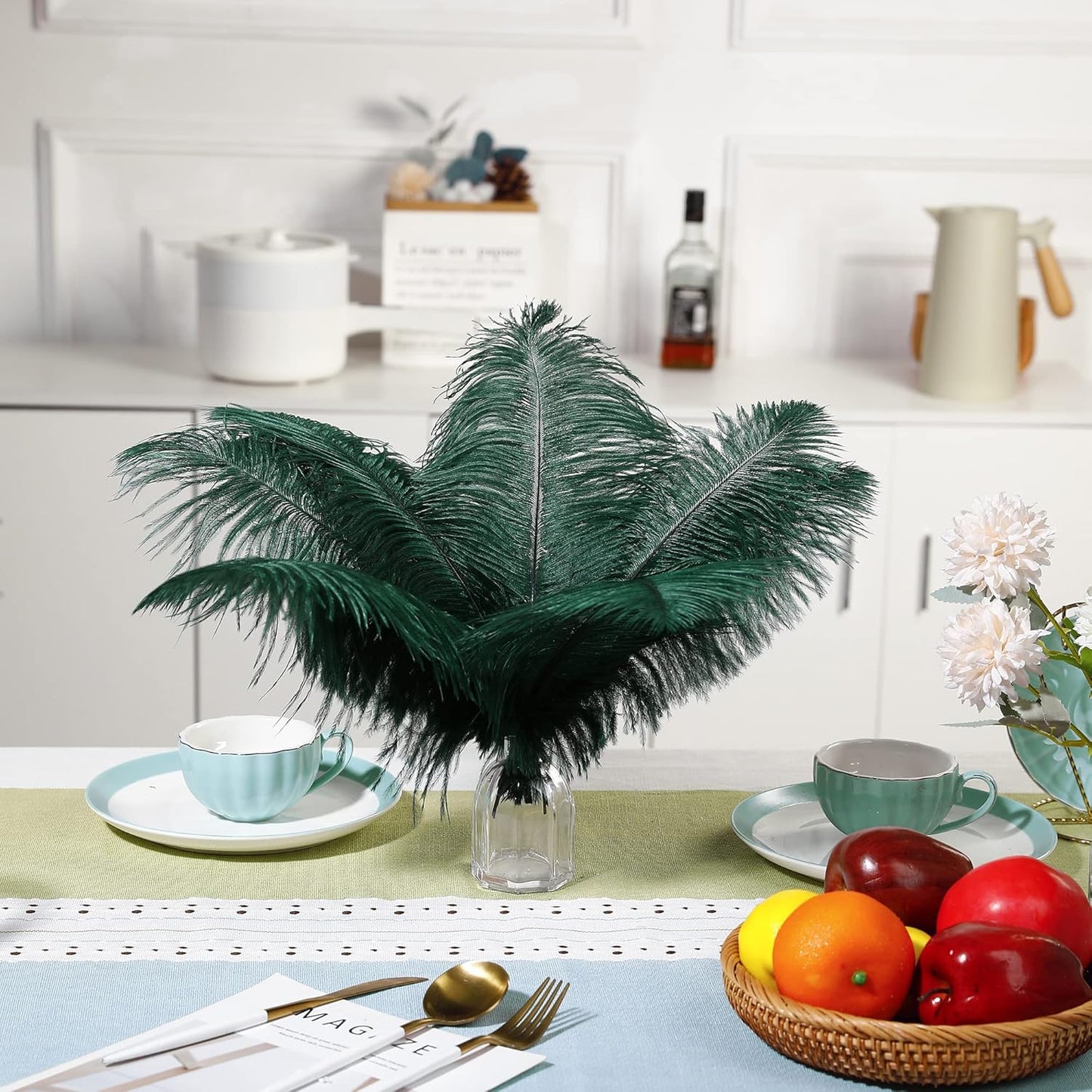 Ballinger Blackish Green Ostrich Feathers - 12Pcs 12-14inch Long Craft Feathers Bulk for Vase, Wedding Party Centerpieces Mardi Gras Decorations and Home Decor