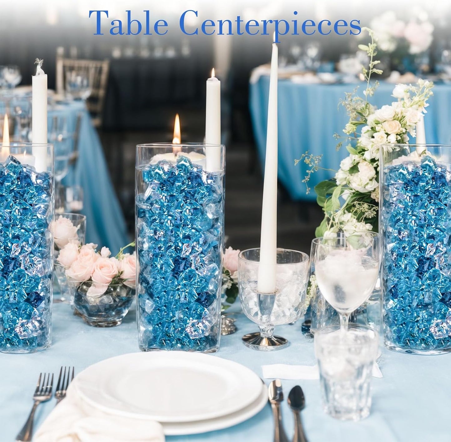 DomeStar 1050PCS Mixed Blue Fake Ice, Fake Diamonds, Vase Fillers Clear Rocks for Fish Tank Table Scatter Decor