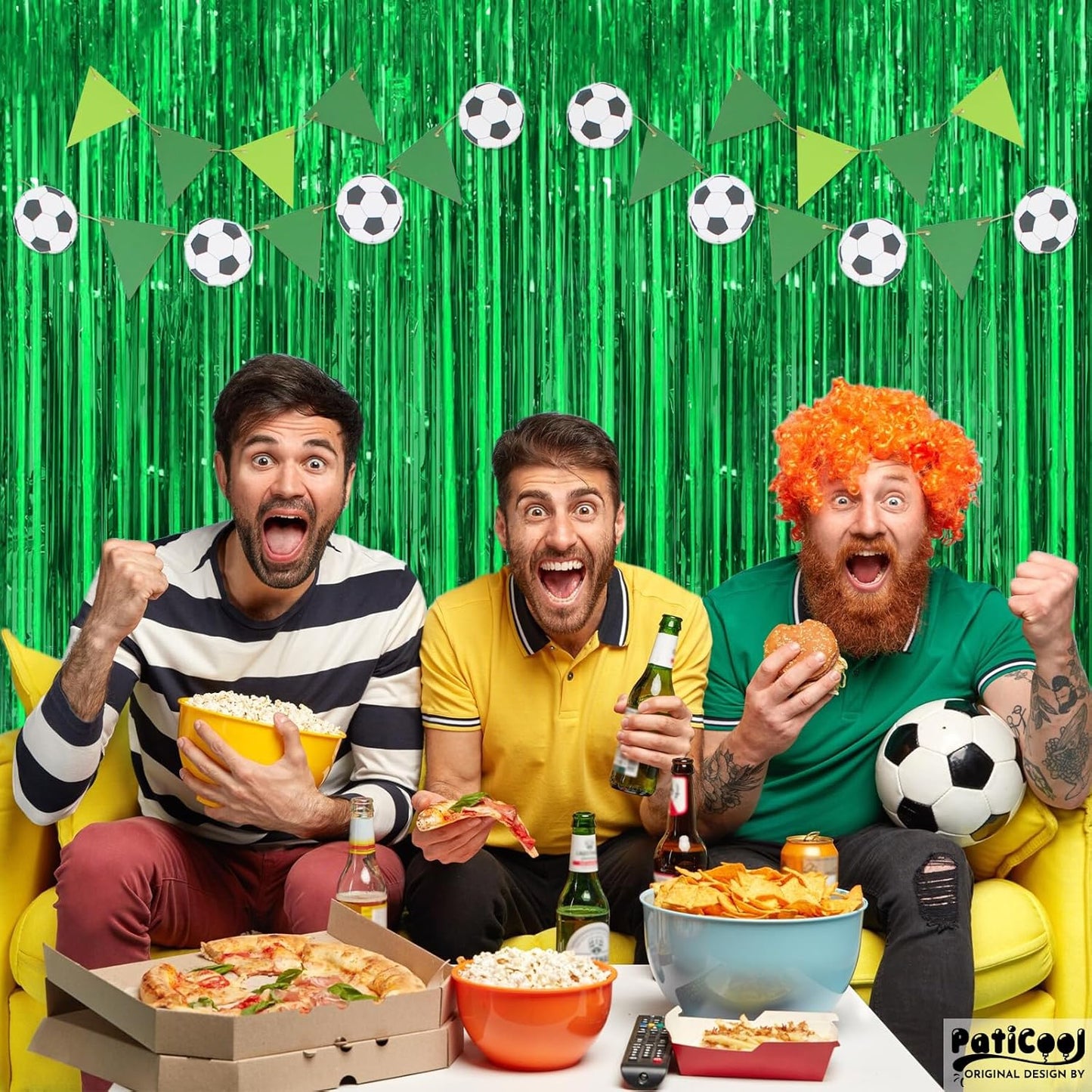 Green Streamers Party Decorations - Thicken 4 Pack 3.2 x 8.2 FT - Tinsel Foil Fringe Curtains Party Backdrop for Birthday, Dinosaur, Jungle, Football, Golf Party Decorations