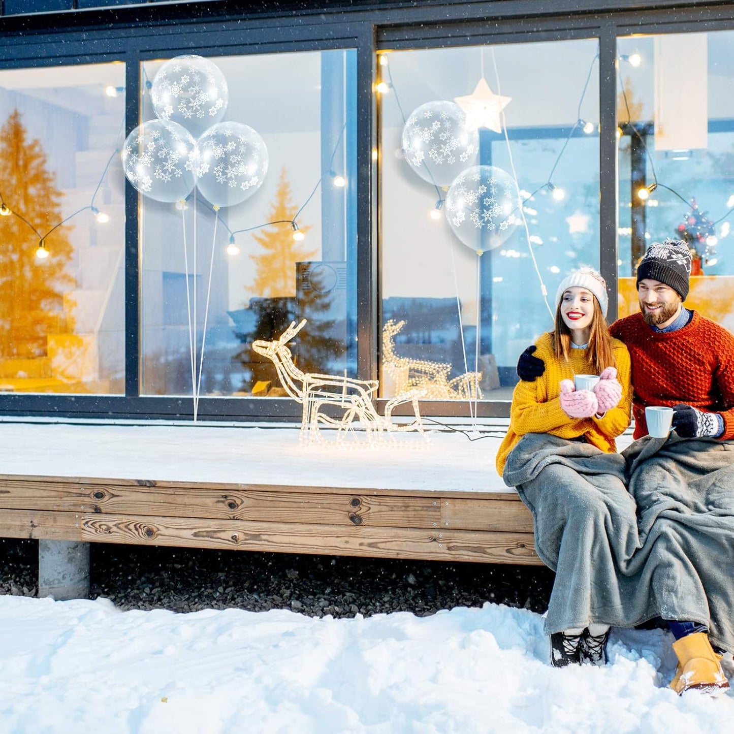 Skylety 40 Pieces Snowflake Balloons Bulk Winter Transparent Snowflake Latex Balloons for Christmas Birthday Wedding Party Decorations(Clear)