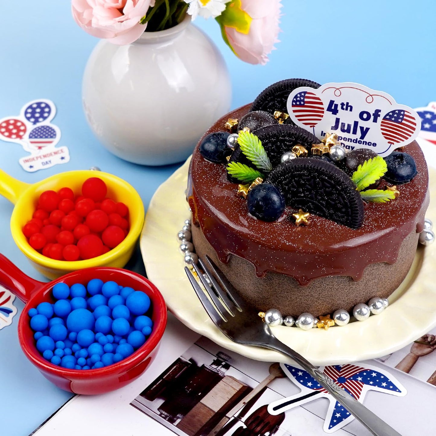 Dazzjoy 4th of July, Patriotic Sprinkles, Red Blue Silver Gold Sprinkles, Food Grade, Edible Pearls for Cake Decorating, 150g/5.29oz, Cake Decoration & Cupcake Topper