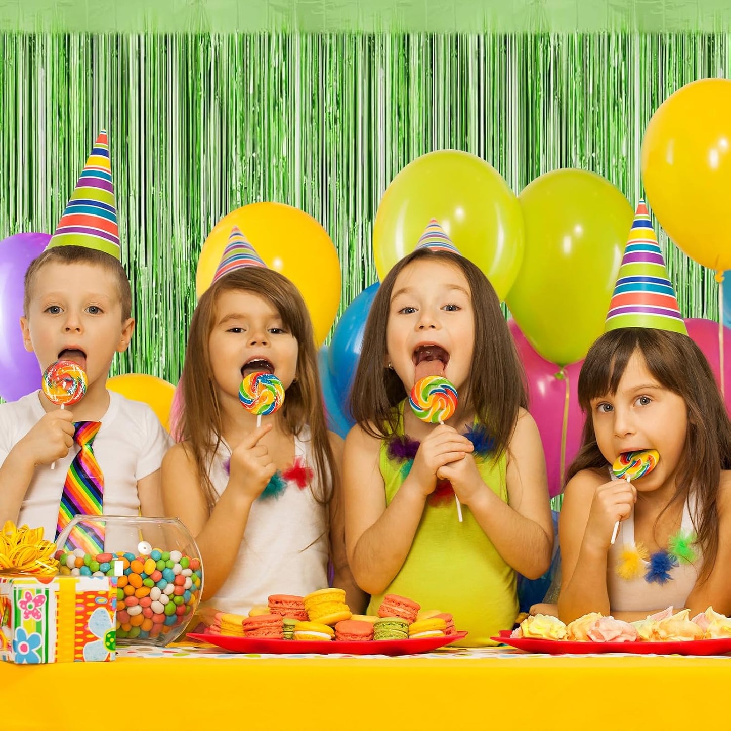 Light Green Fringe Curtain Party Streamers, 12 Pack 3.3ft x 8.2 ft Foil Curtain Backdrop Tinsel Foil Fringe Curtains Photo Booth Backdrop Streamer for Birthday, Wedding, Baby Shower, Disco Party