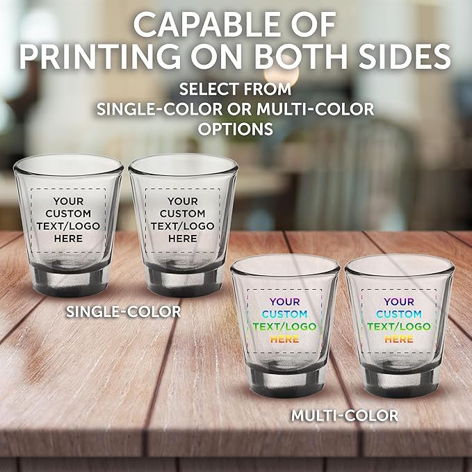 DISCOUNT PROMOS Custom Shot Glasses 1.75 oz. Set of 10/50/100, Personalized Bulk Pack - Great for Wedding Favors, Bachelorette Decorations, Party Favors - Black Bottom Color