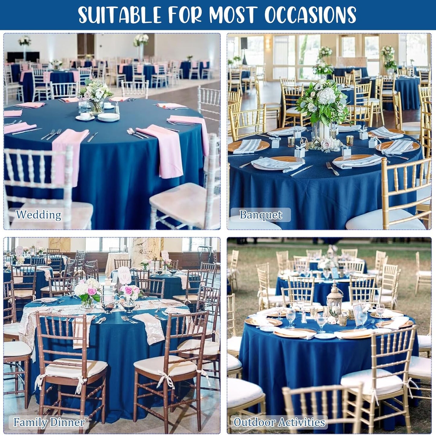 8 Pack Premium Round Tablecloth 120 Inch Round Table Covers Washable Polyester Fabric Round Table Clothes for Wedding Party Reception Banquet Buffet Restaurant (Royal Blue, 120 Inch)