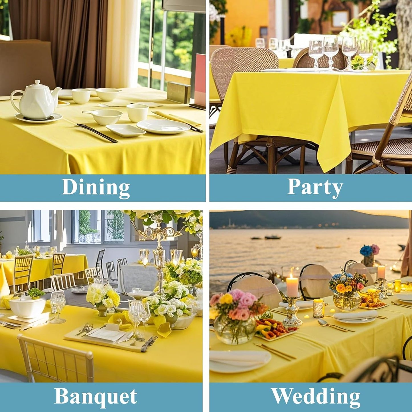 VidaFete Tablecloth 10 Pack 90 * 156inch Rectangle Table Cloth Polyester, Stain Wrinkle Resistant Polyester Dining Table Cover for Kitchen Dinning Party Wedding Rectangular Buffet Decoration(Yellow)