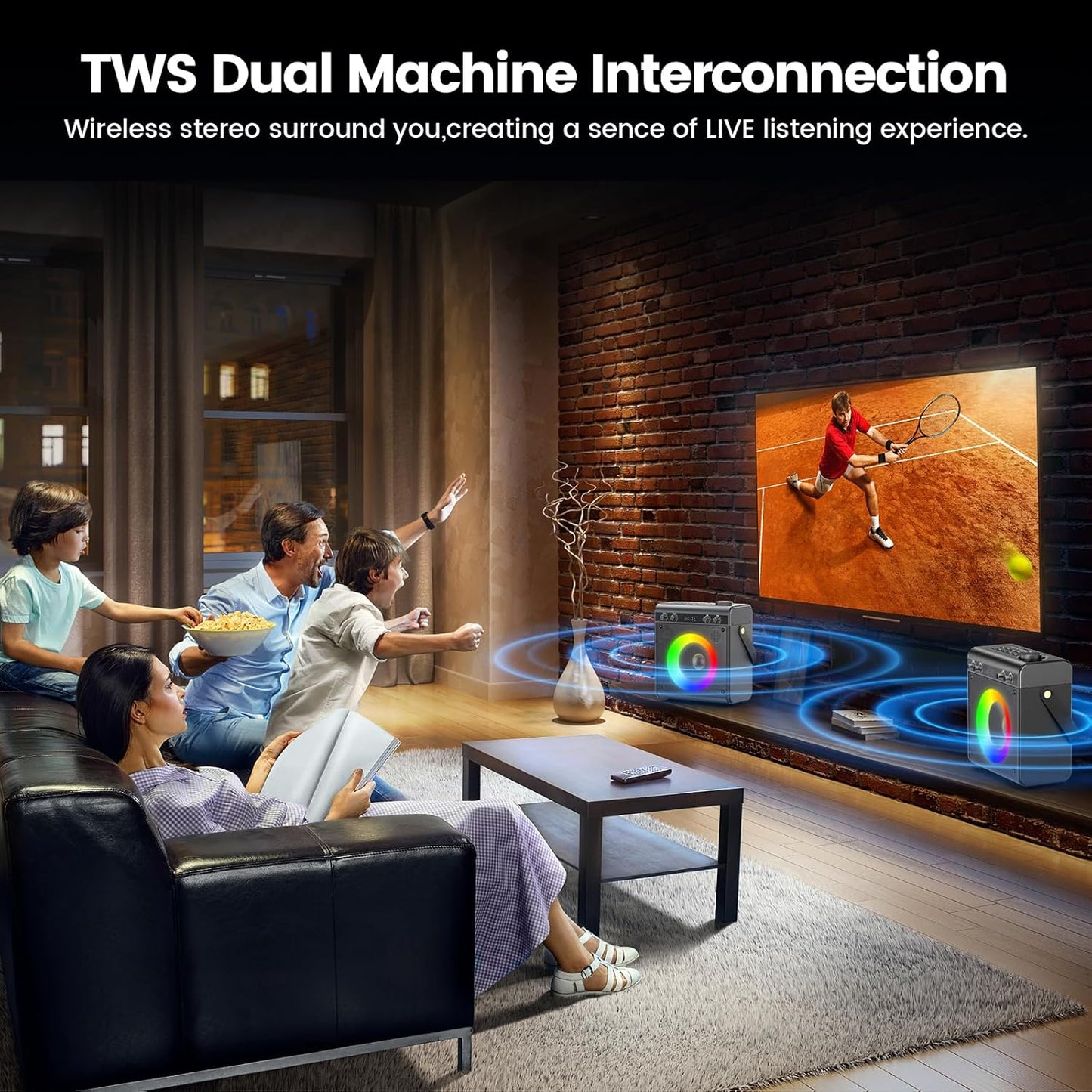 Karaoke Machine with 2 Wireless Microphones, Portable Bluetooth Speaker for Adults Kids with Bass Treble Echo PA System with Remote,LED Light, Supports TF Card,USB,AUX in,TWS,FM,REC for Party