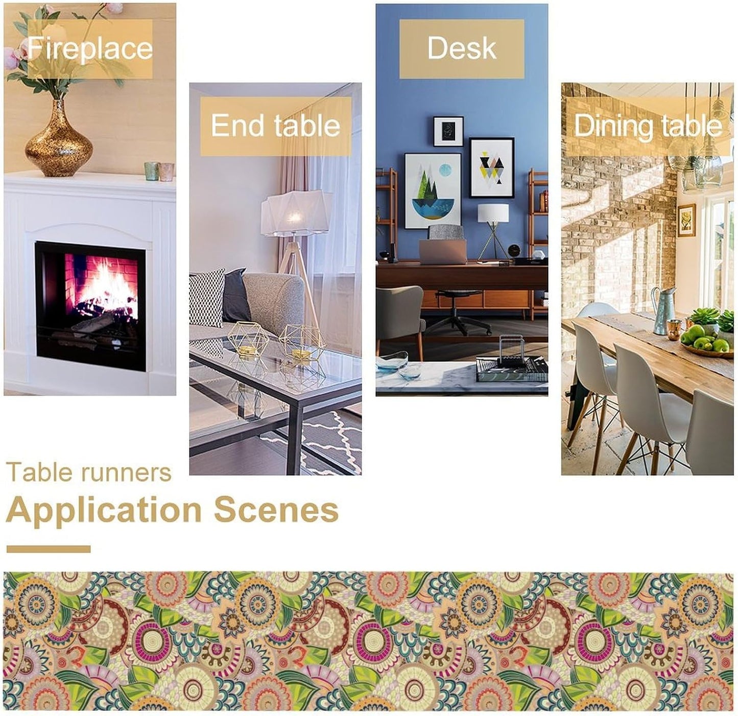 Boho Floral Table Runner,Retro Bohemian Flower Table Runner for Kitchen Dining Table Home Party Decoration 13x120 Inch