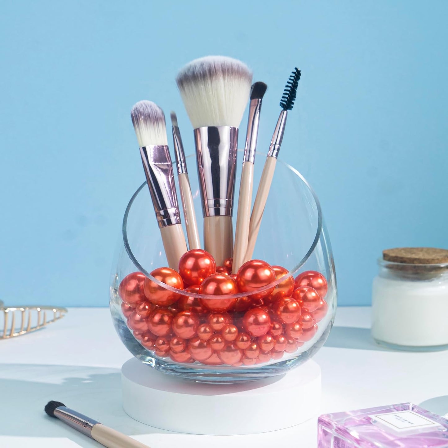 180PCS Orange Beads for Centerpieces Vases, No Hole Polished Pearl Makeup Beads Mixed 8/14/20mm Sizes, Pearl Vase Fillers Table Scatters for Party Wedding Decor