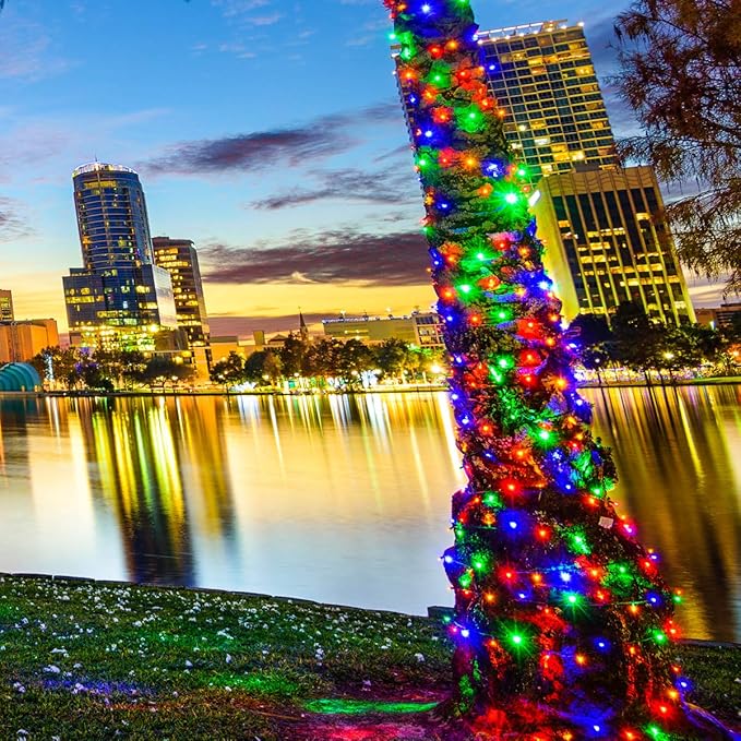 70 Multicolor 5mm LED Christmas Lights, 24 ft Green Wire Wide Angle Mini String, Commercial Grade Outdoor Tree & Holiday Lighting