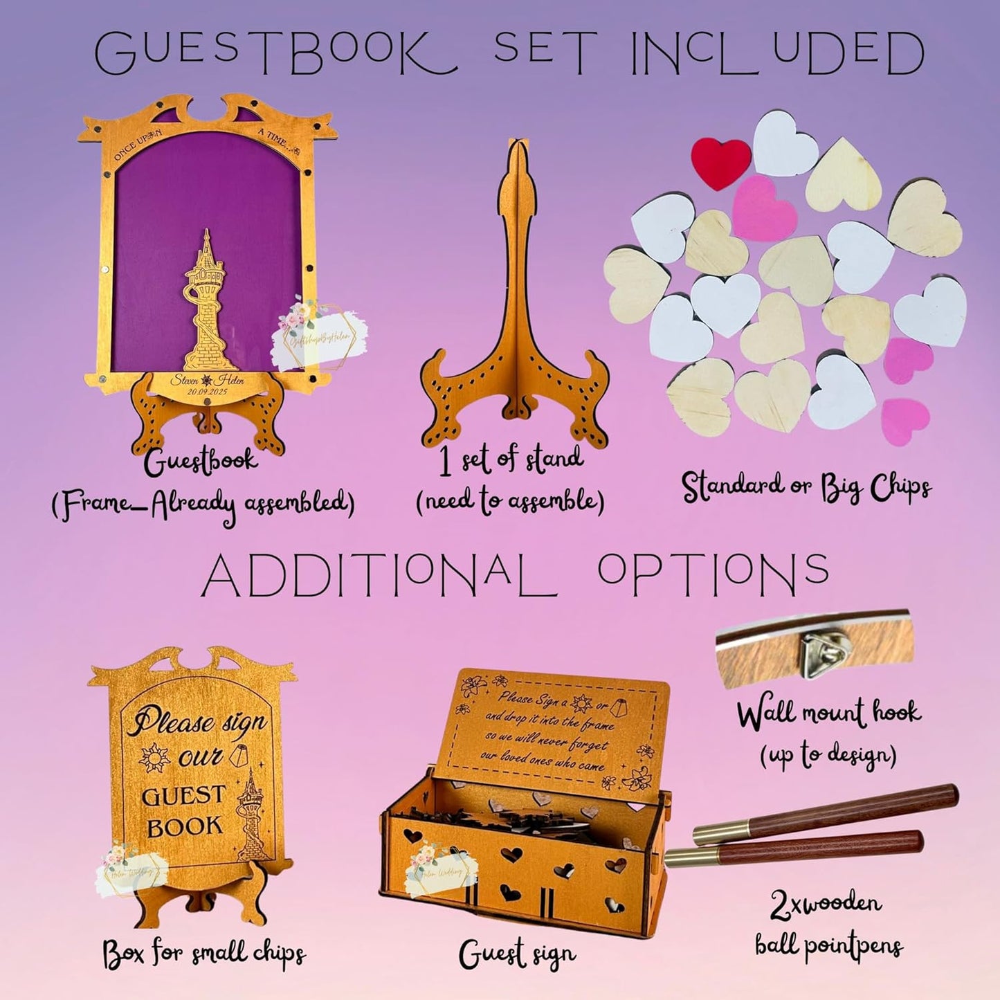 Tangled Guest Book Wedding Alternative | Gold Princess Tower Guestbook | Personalized Wooden Drop Box Keepsake for Fairytale Weddings