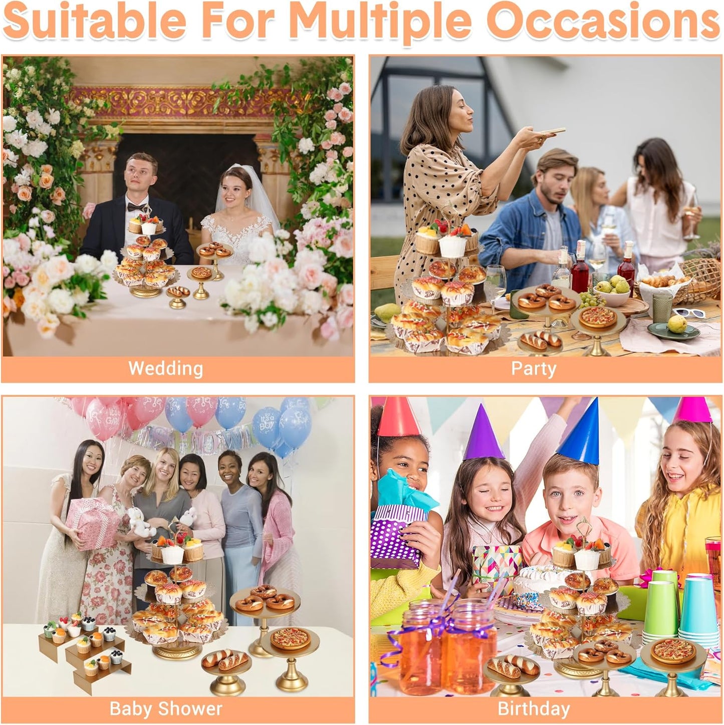 Garvee 7-Piece Gold Metal Cake Stand Set, Dessert Table Display Set with 3 Sizes Round Pedestal Stands, Tiered Cupcake Holder & Display Risers for Party, Wedding, Birthday, Baby Shower, Anniversary