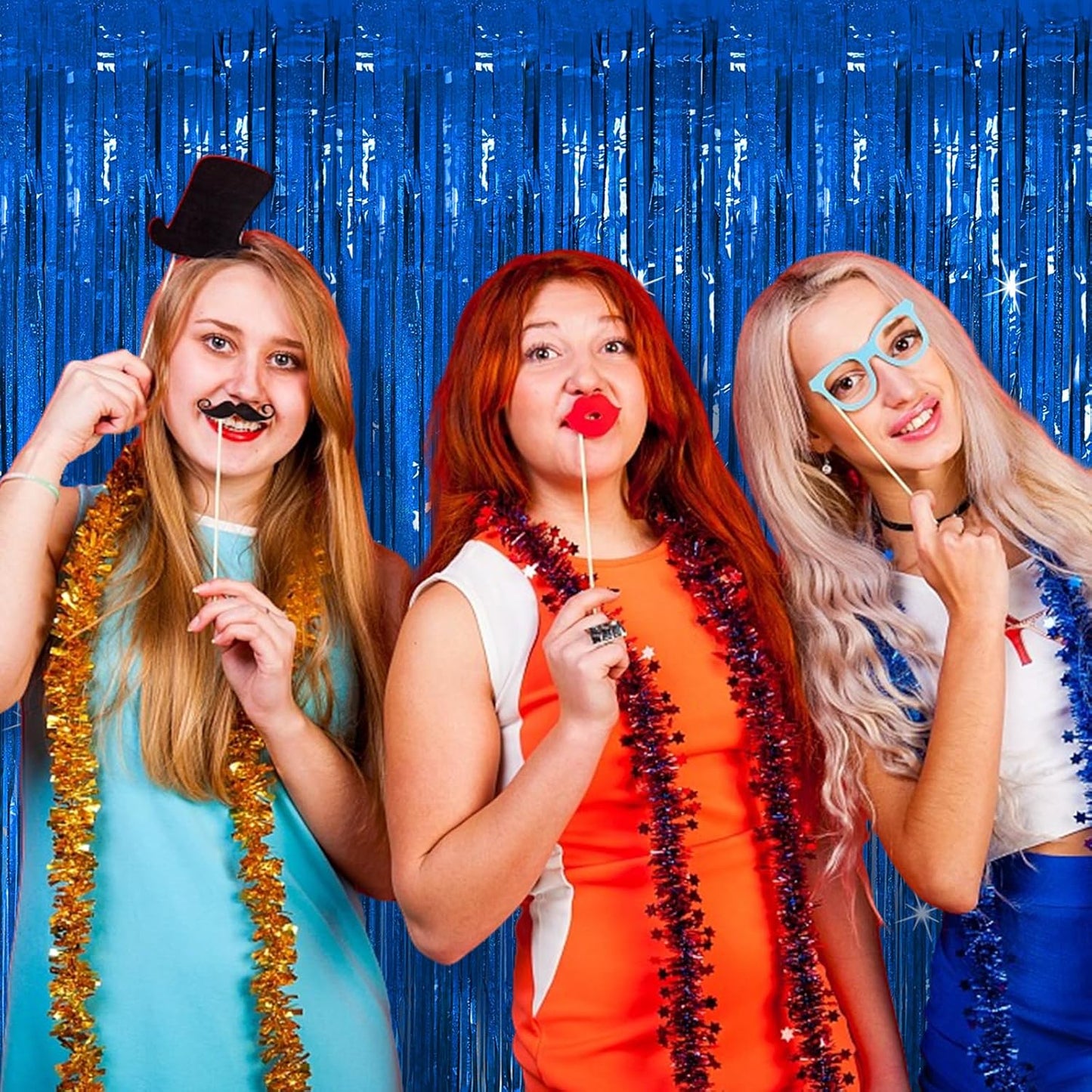 3 Pack Blue Backdrop Party Streamers Ocean Themed Decor Birthday Party Decorations Foil Fringe Backdrop Curtain Graduation Bachelorette Winter Holiday Gender Reveal Party Decorations Supplies