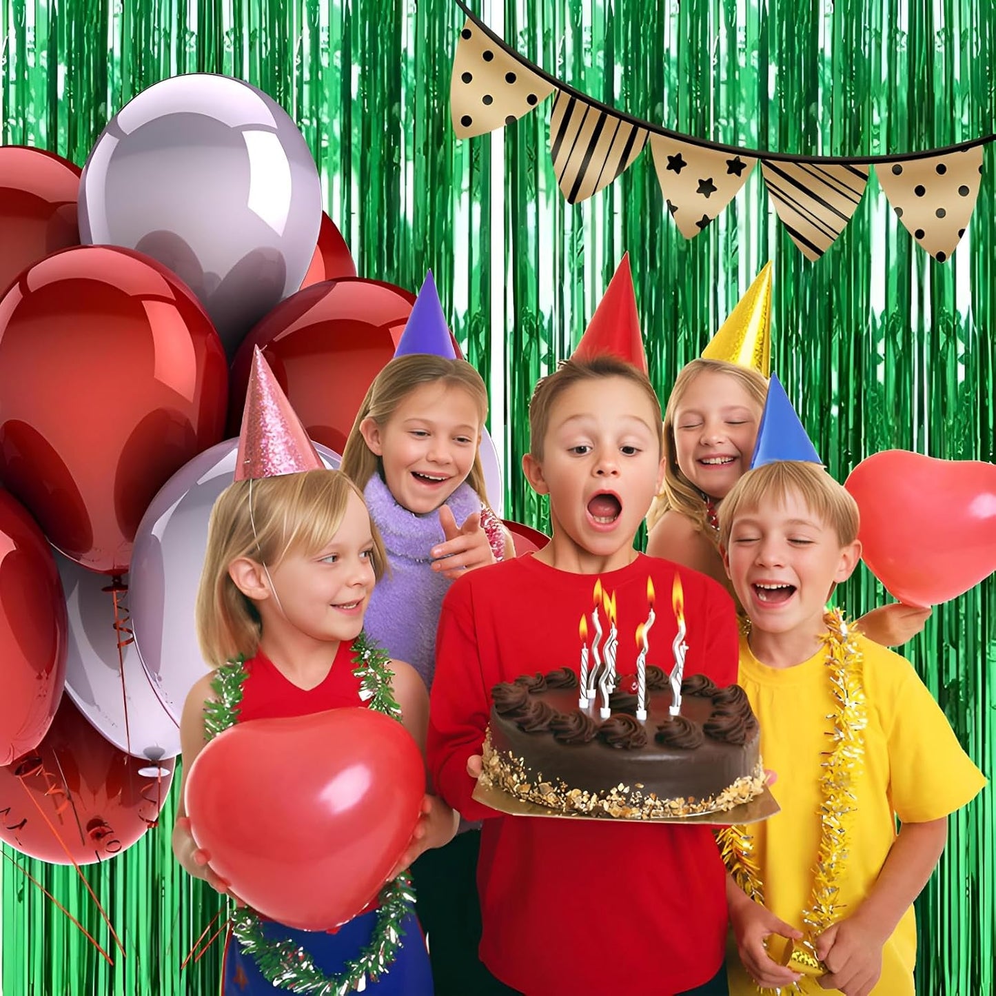 Keyali 2 Pack 3.3 * 8.3 ft Foil Curtain Metallic Tinsel Fringe Curtains Photo Booth Props Backdrop for Birthday Wedding Engagement Baby Shower Christmas Holiday Celebration Partyl,Green