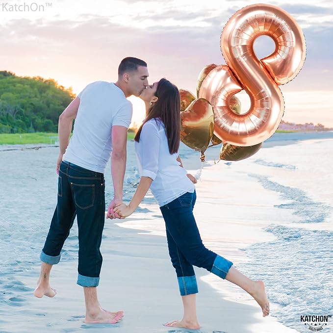 KatchOn Rose Gold 8 Balloon - 40 Inch Mylar Eight Balloon for 8th Birthday Decorations