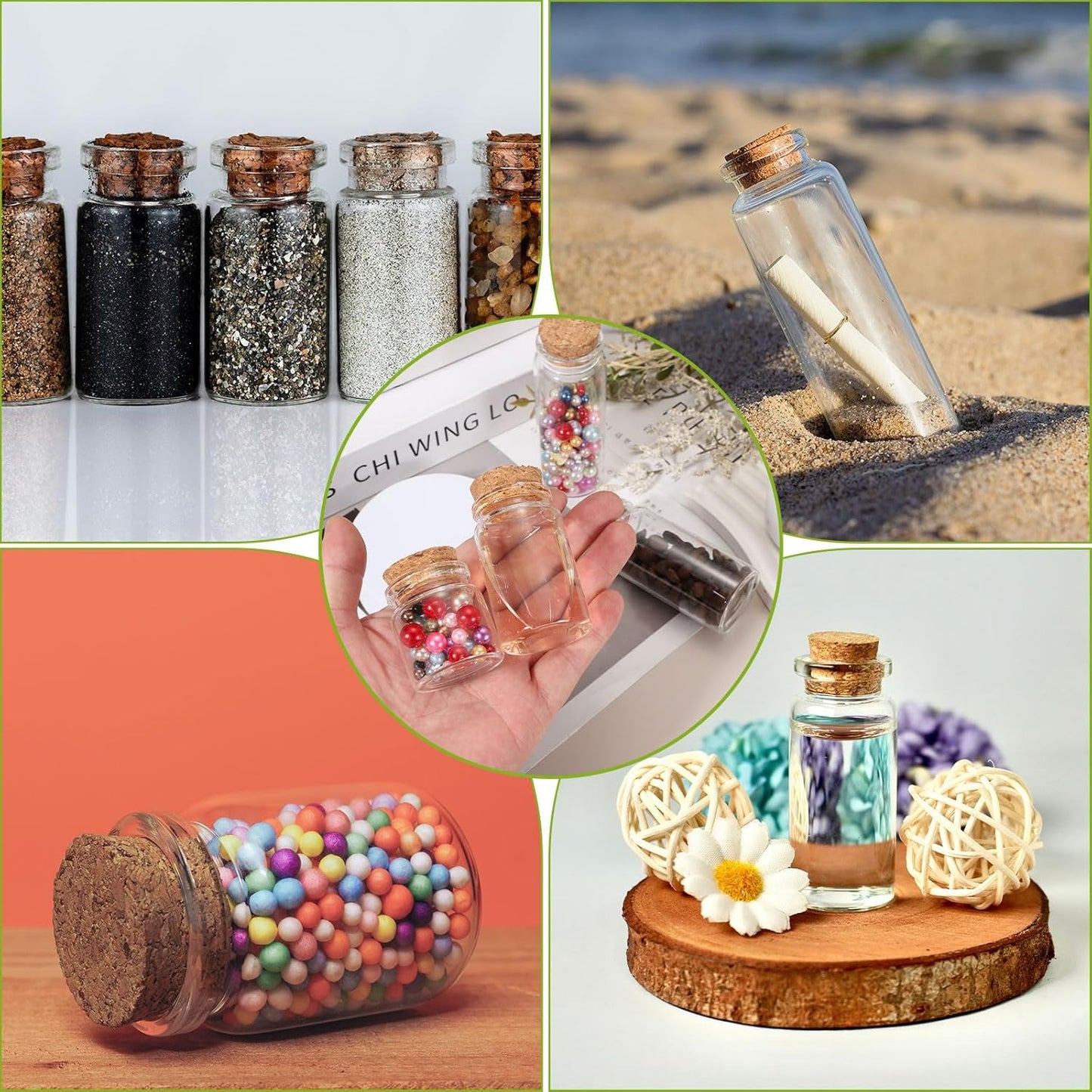 uxcell 10Pcs Mini Glass Bottles with Cork Stoppers, 8ml Small Clear Bottles Glass Empty Jars Vials for DIY Crafts Party Wedding Decor Favors