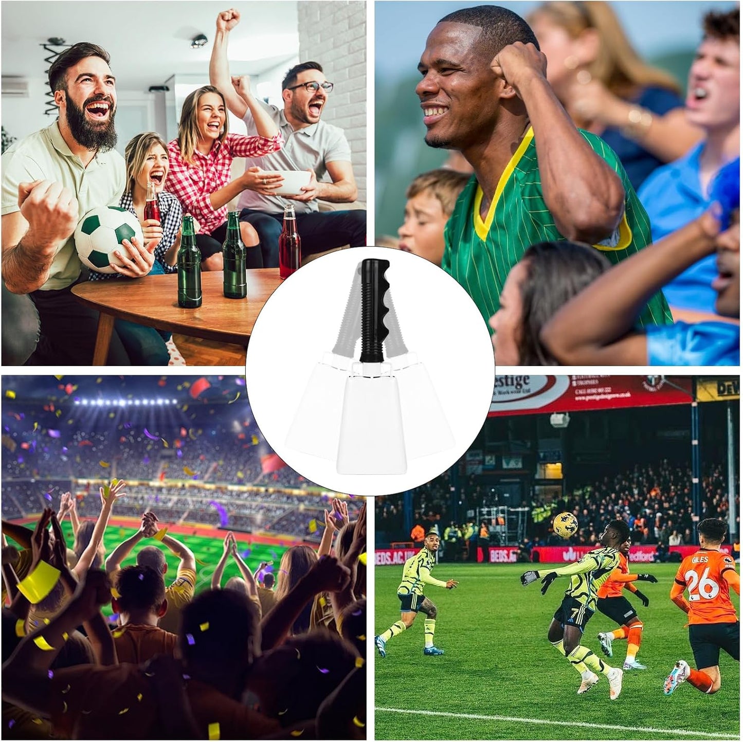 Cow Bells Noise Makers with Handle: Cowbells Hand Percussion for Sporting Events with Wrist Strap - 2pcs 8 Inch Large Loud Cheering Bell for Football Games Graduation (White)