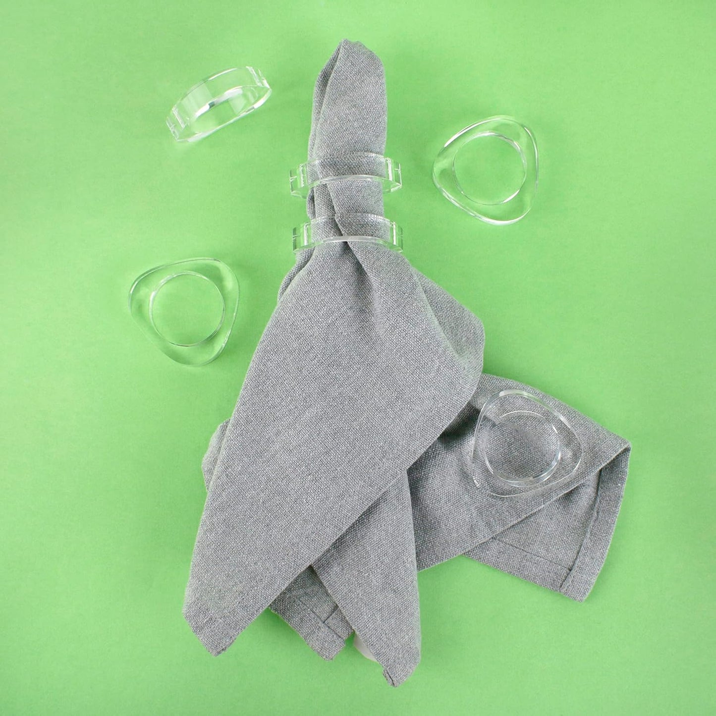 Clear Acrylic Napkin Rings - Set of 12 Modern Oval Beveled Holders for Cloth Napkins | Elegant Serviette Rings for Dining Table, Wedding, Party & Holiday Décor (Transparent) - ALPHA Living HOME