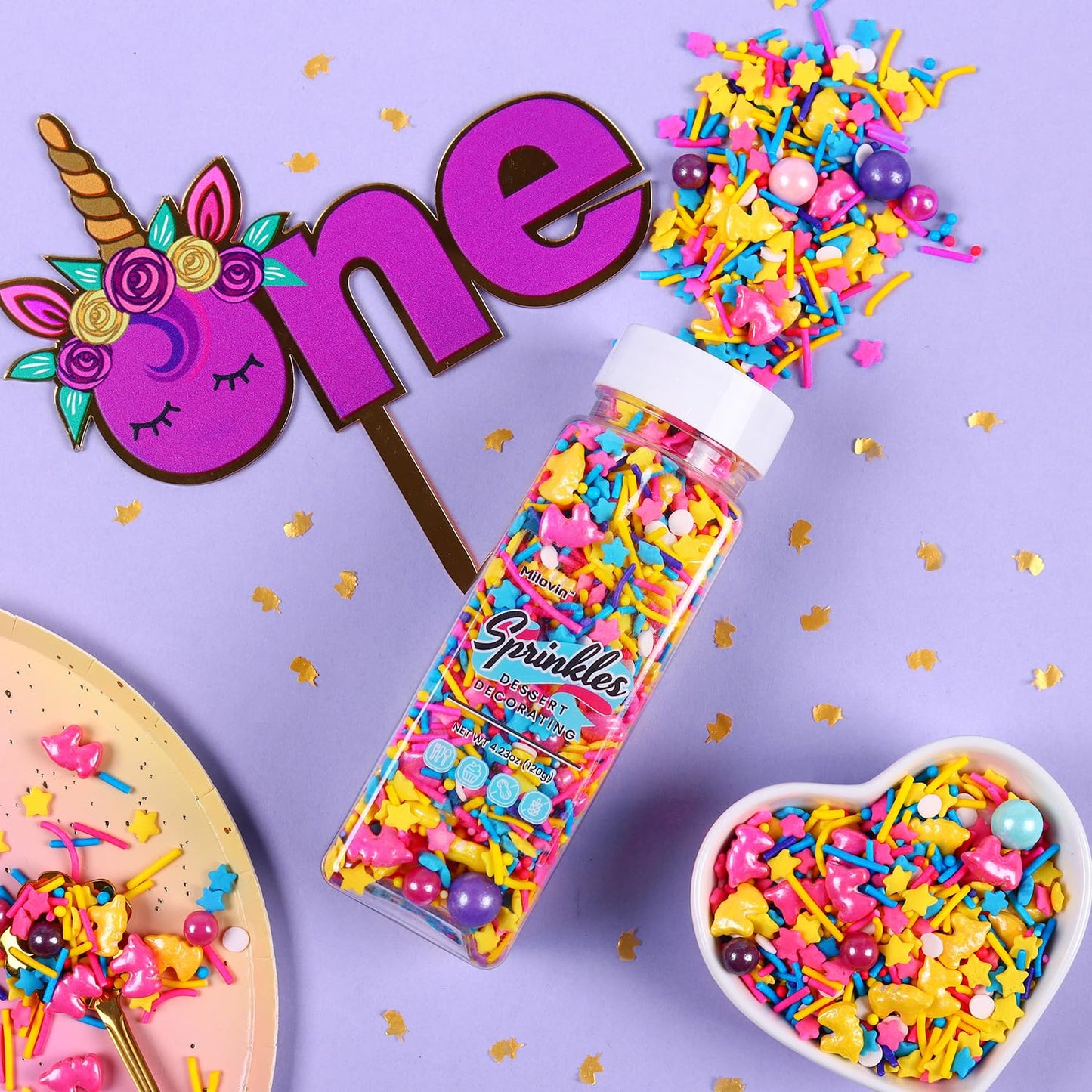 Edible Unicorn Sprinkles for Cake Decorating, Unicorn Sprinkles Mix, Perfect for Baking, Ice Cream, Macaron, Cookies, Cupcake and Cake Decoration(120g/4.23oz)