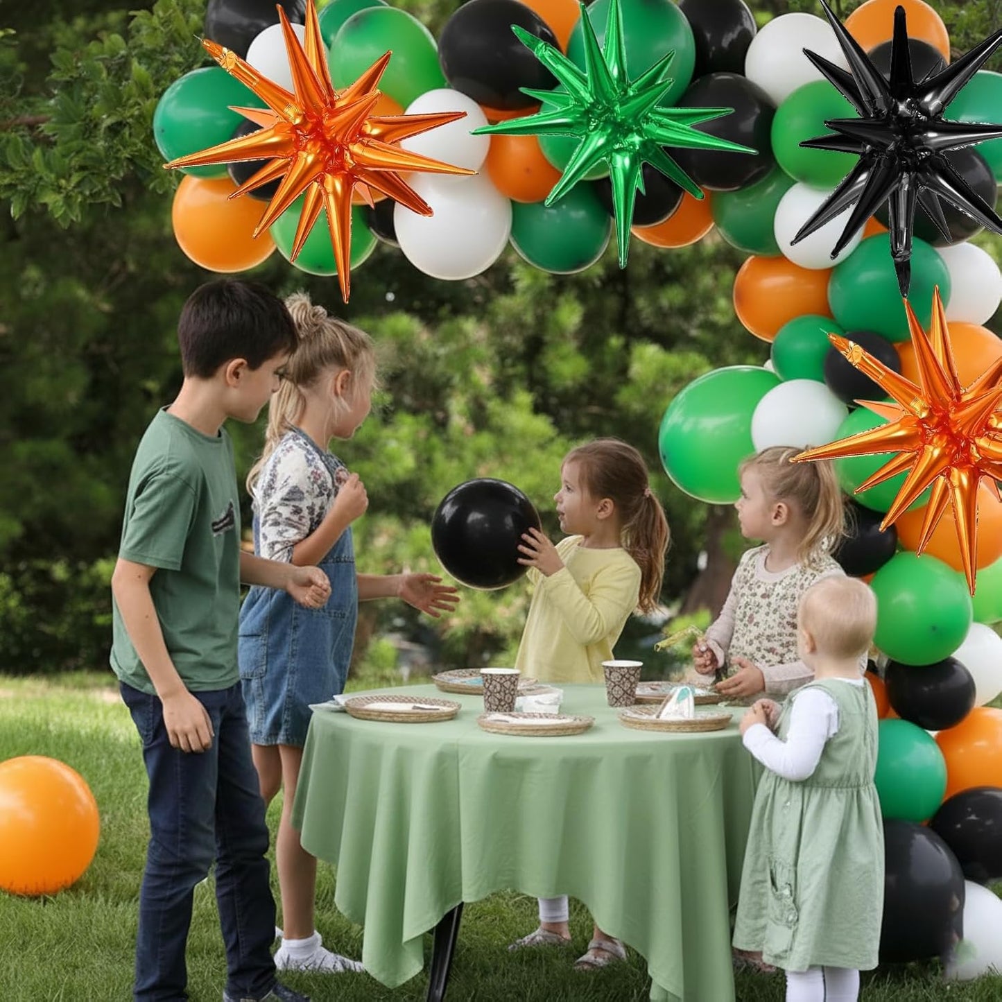 Black Green Orange Star Balloons,9Pcs 22Inch Black Orange Green Explosion Spike Cone Helium Polyester Film Star Foil Balloons for Halloween Birthday Baby Shower Party Decorations