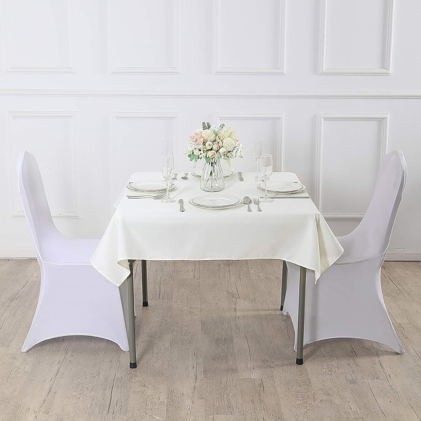 Cupuamon Square Tablecloth 52x52 inch Washable Polyester Fabric Table Cloth for Wedding Party Dining Banquet Decoration(52x52,Ivory)