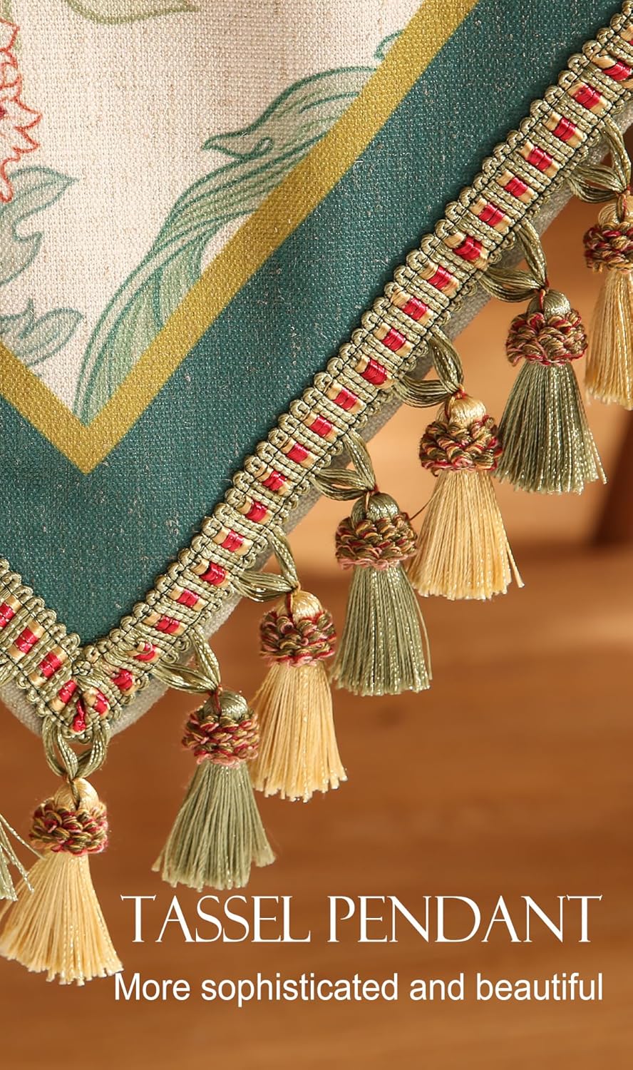 patdrea Designer Green Floral Table Runner,French Elegant Vibrant Rustic Linen with Green Leaves Patterns Fabric Table Mat,Decoration for Kitchen Dining Room Banquet Christmas ,12"*71"