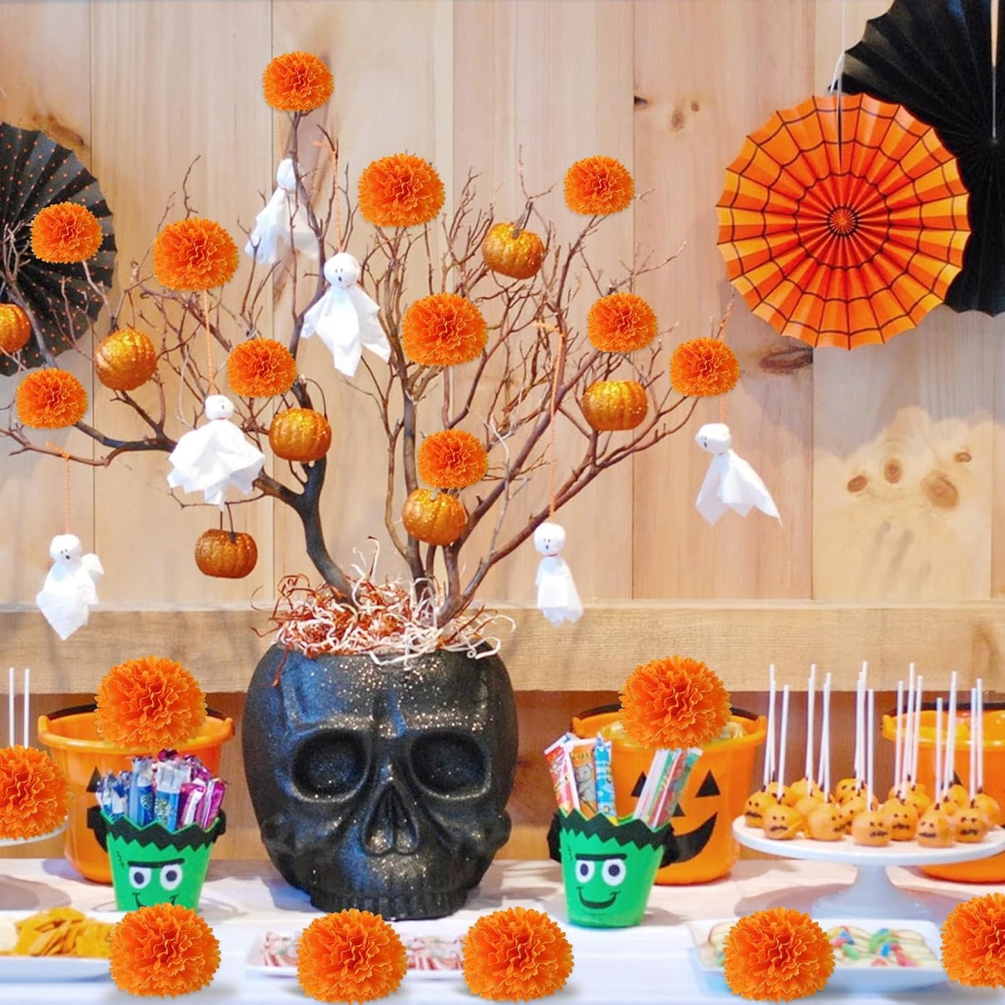 Hananona 201Pcs Artificial Marigold Flower Heads Bulk, Silk Marigold Bulk Fake Flowers for Dia De Los Muertos Decor DIY Marigold Garland Day of The Dead Decorations