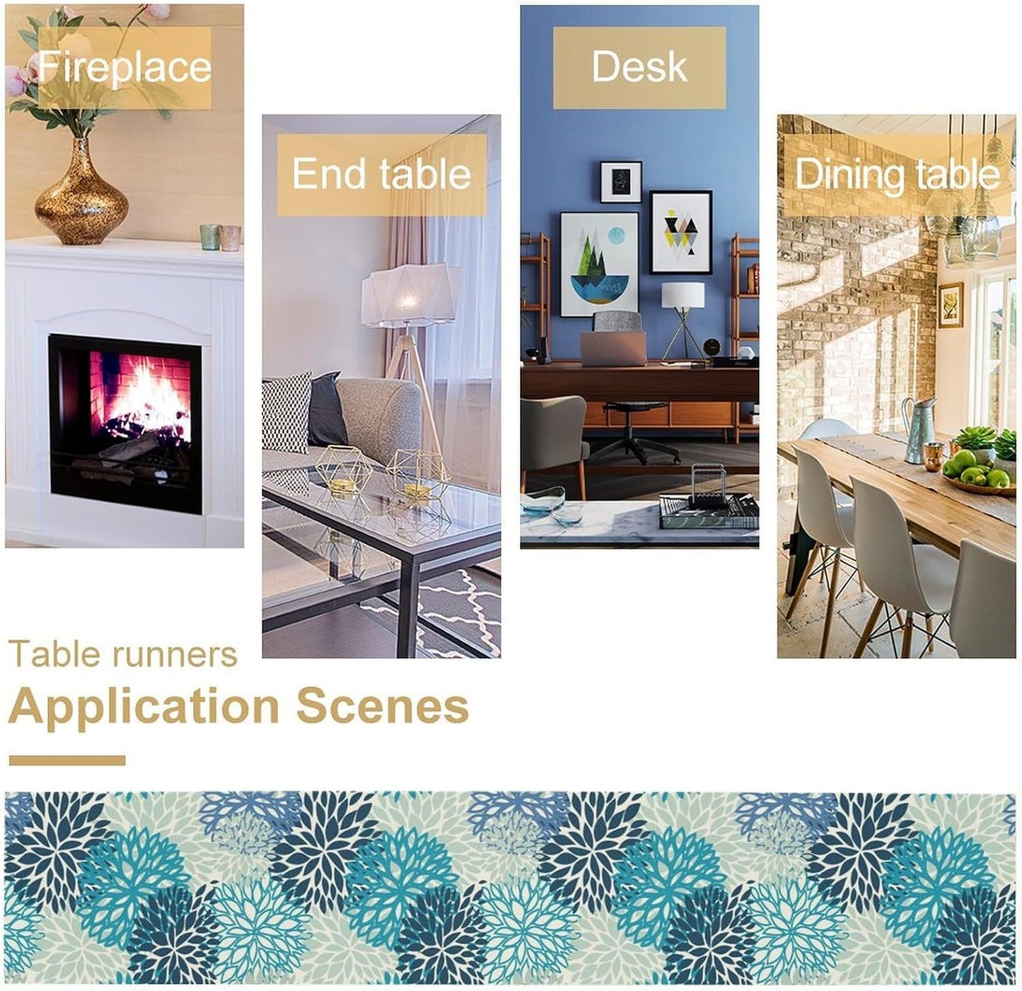 Floral Table Runner,Blue Flowers Print Spring Summer Table Cloth Kitchen Dining Table Home Party Decoration 13x36 Inch