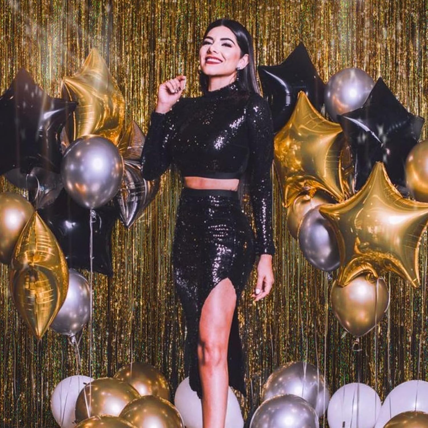 CANREVEL 2 Pack 3.3x8.2 Feet Laser Gold Foil Fringe Backdrop Curtains, Tinsel Streamers Birthday Party Decorations, Fringe Backdrop for Graduation, Baby Shower, Happy New Year, Disco Party