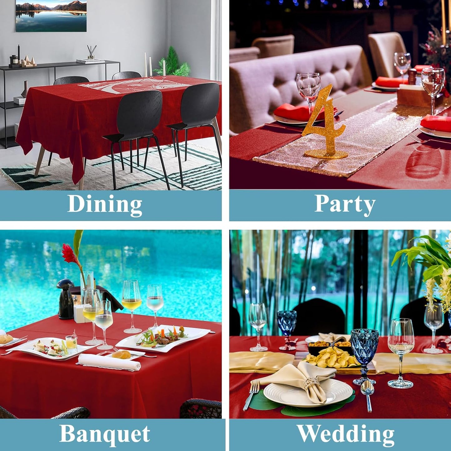 VidaFete 2 Pack 90 * 132inch Rectangle Table Cloth Polyester, Stain Wrinkle Resistant Polyester Dining Table Cover for Kitchen Dinning Party Wedding Rectangular Table Buffet Decoration(Red)
