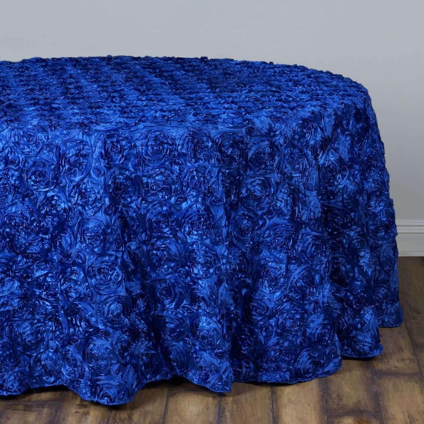 Efavormart 132" Wholesale Round Table Cover Royal Blue Grandiose Rosette 3D Satin Tablecloth for Wedding Party Event Decoration