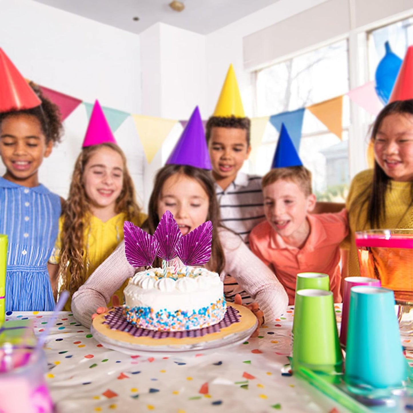 Ephlyn 6Pcs Paper Palm Leaves Fan Cake Toppers Palm Leaf Fan Cake Picks Craft DIY Fan Cupcake Toppers Palm Spear Leaves Cake Decorations for Baby Shower Wedding Birthday Party Supplies Bright Rose Red