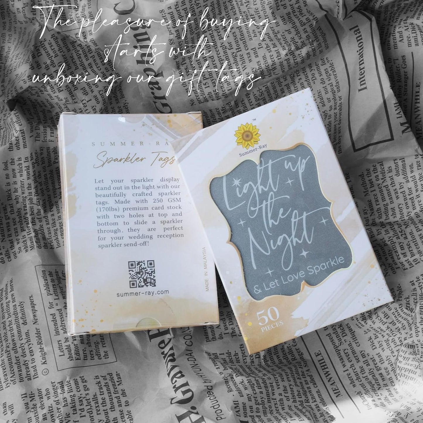 Summer-Ray 50pcs Light up The Night & Let Love Sparkle Wedding Sparkler Tags (Kraft Brown)