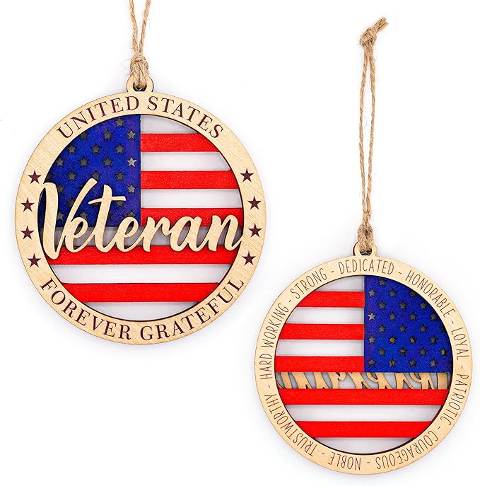Veteran Ornament - American Flag | Military Pride – Forever Grateful Card – Christmas Ornament 2025 – USA Patriotic Decor - Xmas Tree Funny Decoration - Family Christmas Ornaments 2025