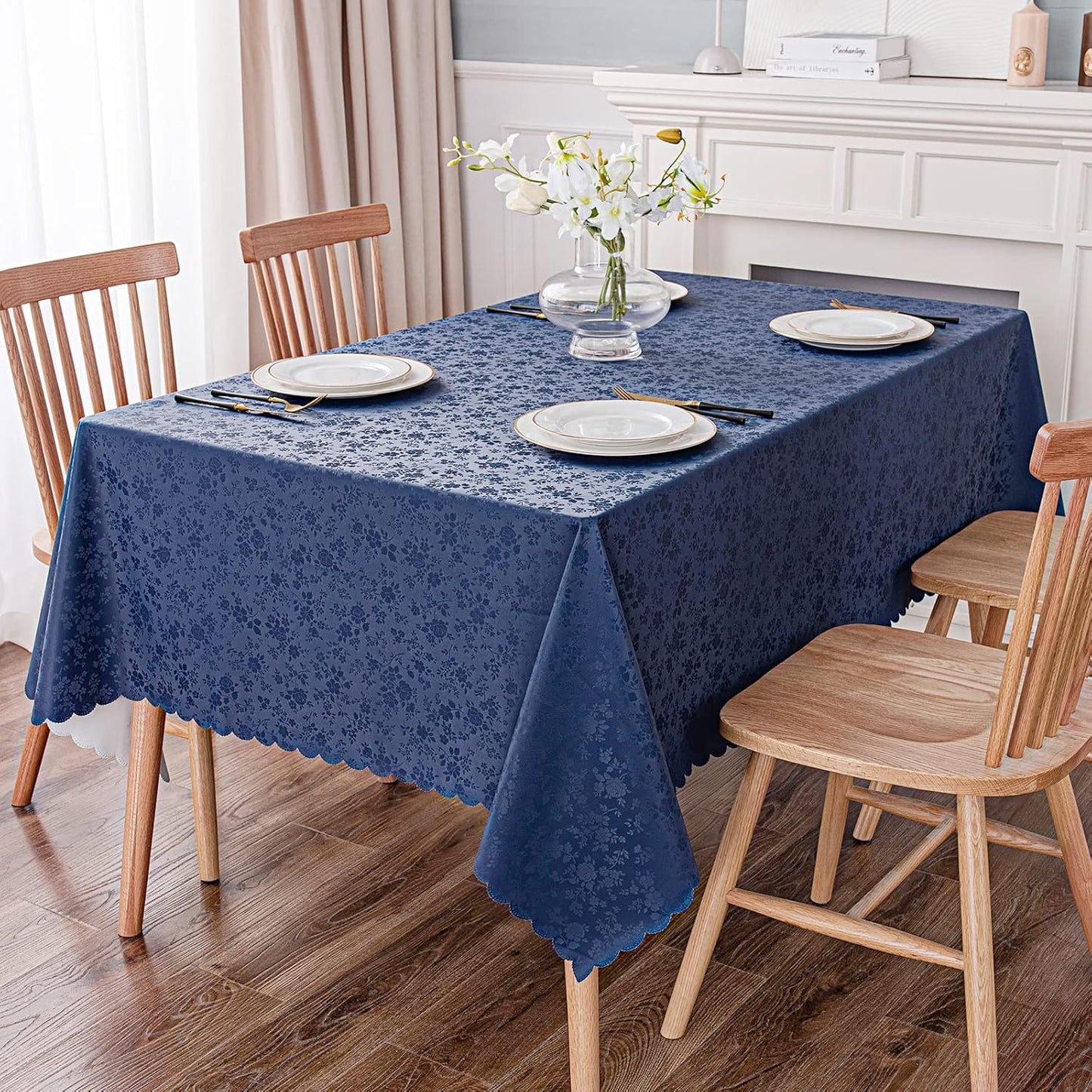Smiry Rectangle Table Cloth, Waterproof Heavy Duty Vinyl Tablecloths, Wipeable Washable Table Cover for Kitchen and Dining Room (Navy Blue, 60" X 84")