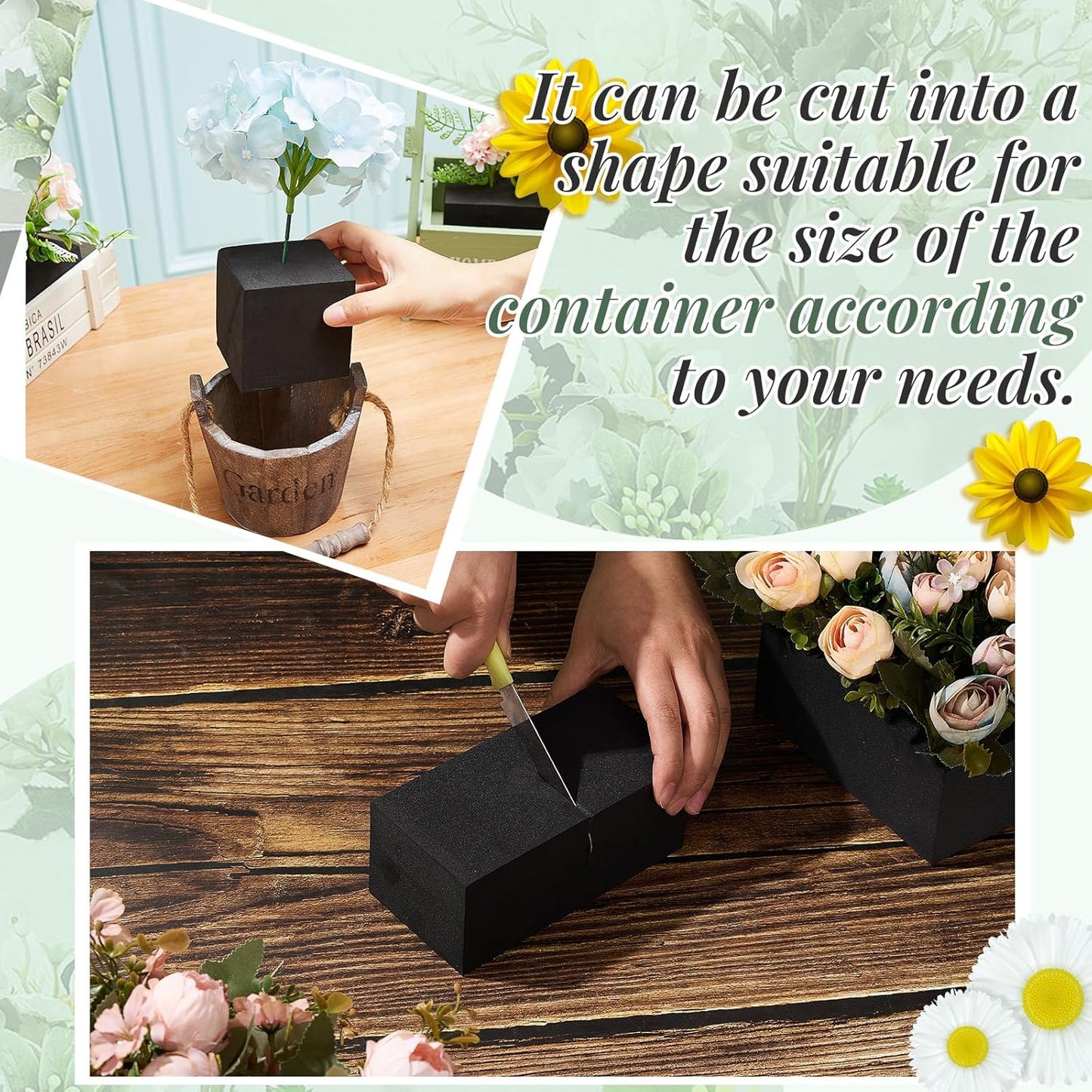 Lallisa 12 Pcs Reusable Floral Foam Blocks Water Weather Resistant Dry Floral Foam for Artificial Flower Arrangements Outdoor Flower Boxes Outside Hanging Planters Wedding Home Decor (6 x 3 x 2.5'')