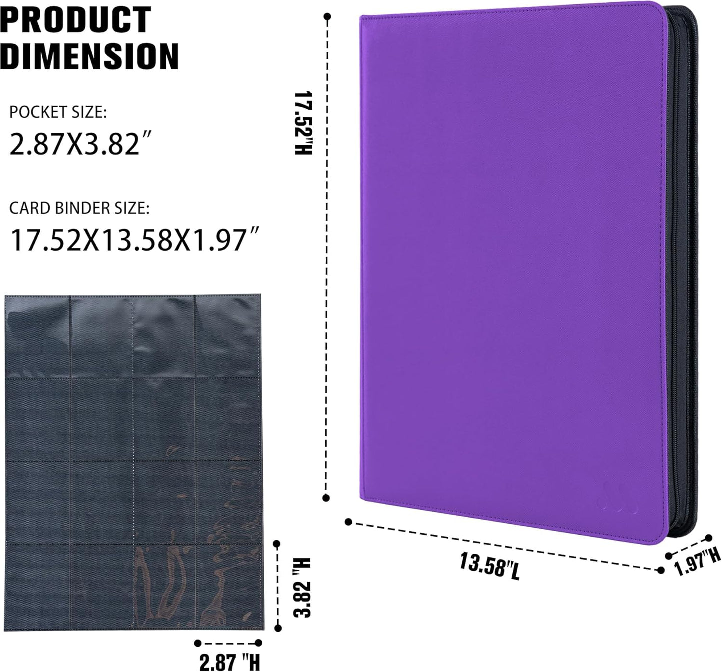 Premium 1000+ Pockets Card Binder,16 Pockets Trading Card Binder Ringless Side Loading Trading Card Album Folder for TCG - Dark Purple
