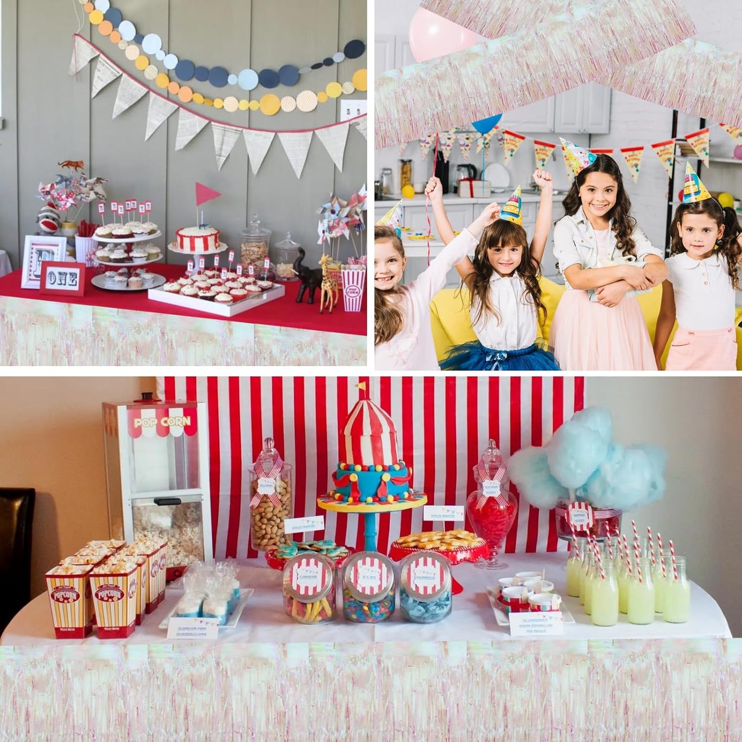 BEISHIDA 3 Packs Metallic Foil Fringe Garland Shining Transparent Wall Hanging Tinsel Fringe Banners for Car Floats Bridal Shower Wedding Birthday Easter Graduation Holiday Party Decoration(30 Feet)