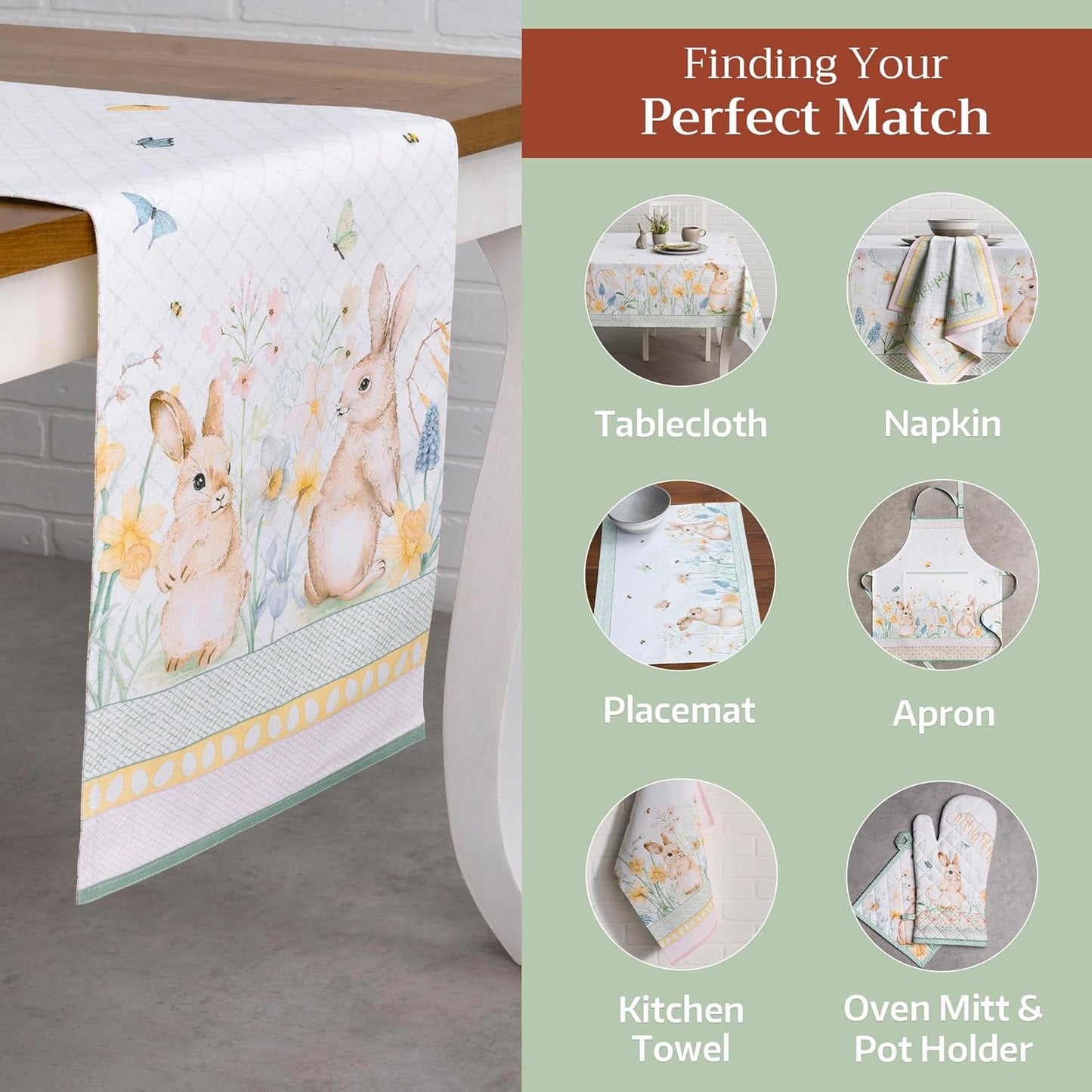 Maison d' Hermine Table Runner 100% Cotton Single Layer Table Runners 108 inches Long Decorative for Home Kitchen Dining Party Wedding Bridal Shower Spring Summer (Easter Dew , 14.50" x 108")