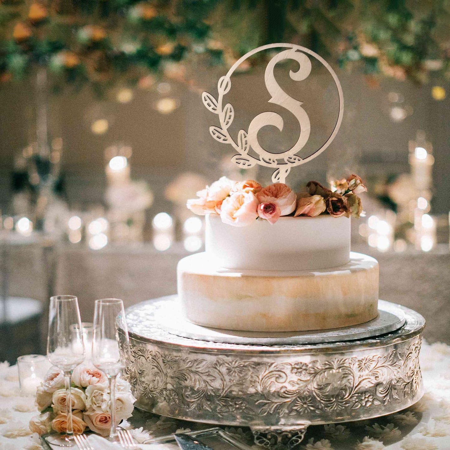 LINGTEER Personalized Inital Letter S Wooden Cake Topper Perfect for Birthday Rustic Wedding Anniversary Party Keepsake Decoration